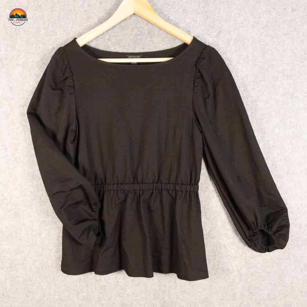 Ann Taylor Blouse Top Black Long Sleeve Pullover Dark Academia Women's Size XS